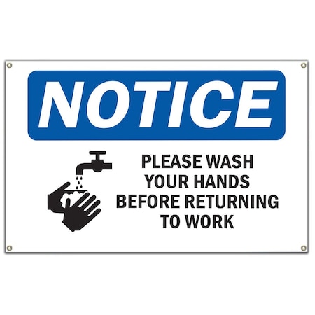 Signmission OSHA, Please Wash Your Hands Before, 60 in Banner, 10" W, 14" L, Please Wash Your Hands Before Sign OS-NS-B-60-17647